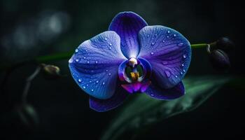 tranquilo escena de elegancia púrpura orquídea en húmedo, verde naturaleza generado por ai foto