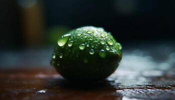 Refreshing citrus drink with lime slice on clean wooden table generated by AI photo