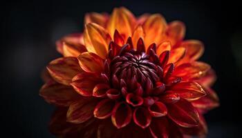 Vibrant bouquet of multi colored dahlias and chrysanthemums in vase generated by AI photo