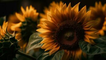 Vibrant sunflower blossom, a single flower in nature meadow generated by AI photo