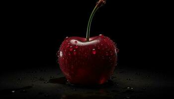 Juicy apple reflects nature freshness in a black background still life generated by AI photo