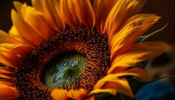 Vibrant sunflower blossom, close up of yellow petal in nature generated by AI photo