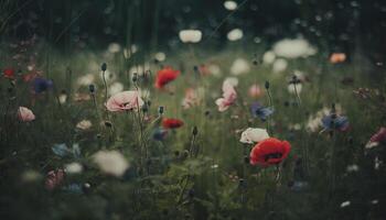 Vibrant wildflower meadow showcases beauty in nature freshness and growth generated by AI photo