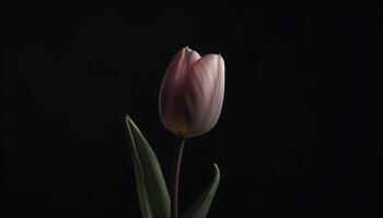 Vibrant tulip blossom in pink, purple and yellow on black generated by AI photo