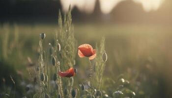 Vibrant wildflower meadow in rural landscape at sunrise, close up beauty generated by AI photo