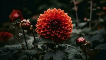 Vibrant dahlias bloom in a formal garden, showcasing organic beauty generated by AI photo