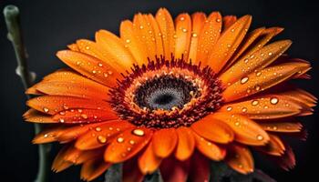 vibrante gerbera margarita florecer, mojado con Rocío, refleja belleza en naturaleza generado por ai foto