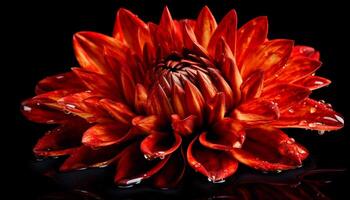 Vibrant petals of a multi colored dahlia, wet with dew generated by AI photo