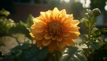 Vibrant petals of a multi colored dahlia in formal garden generated by AI photo