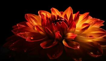 Vibrant petals of a single dahlia bloom on black background generated by AI photo