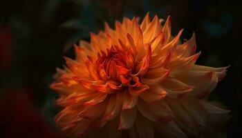 Vibrant petals of a multi colored dahlia in a green garden generated by AI photo