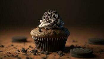 indulgente chocolate chip mollete, un dulce tentación para insalubre comiendo generado por ai foto