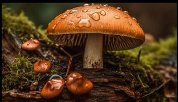 Fresh organic toadstool, a gourmet vegetarian food in autumn forest generated by AI photo