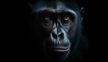 Primate portrait black background, close up, staring at camera generated by AI photo