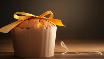 Homemade gourmet dessert gift wrapped in festive wrapping paper generated by AI photo