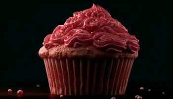 Indulgent homemade cupcake with fresh berry icing for celebration temptation generated by AI photo