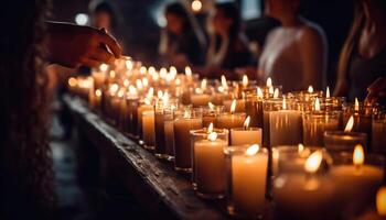 luz de una vela ilumina espiritualidad y armonía en un tranquilo ceremonia generado por ai foto