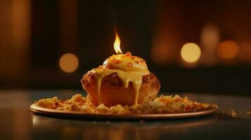 Candlelit gourmet dessert plate glows with indulgent chocolate indulgence generated by AI photo