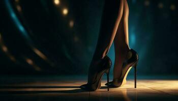 Shiny high heels elevate elegance and sensuality in fashion model generated by AI photo