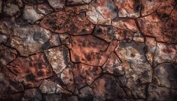 Rough, weathered brick wall with abstract pattern and stained texture generated by AI photo