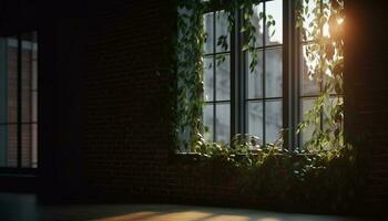 iluminado por el sol ventana marcos moderno arquitectura en contra verde naturaleza al aire libre generado por ai foto