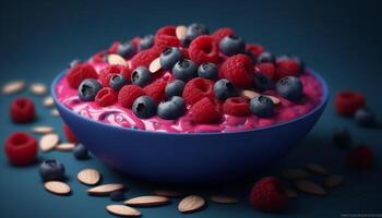 Fresh berry bowl with yogurt, granola, and assorted fruit variations generated by AI photo