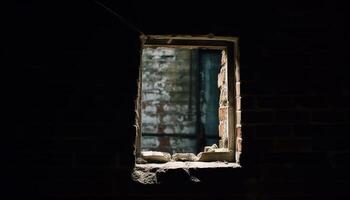 Dark, spooky old ruin with broken, rusty walls and damaged architecture generated by AI photo