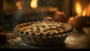 Homemade apple pie, baked with fresh fruit and rustic pastry dough generated by AI photo