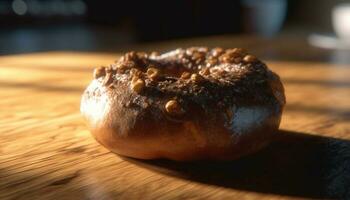 Freshly baked gourmet dessert on rustic wooden table for indulgence generated by AI photo