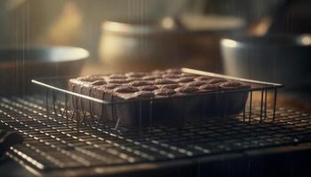 Grilled dessert on cooling rack, tempting indulgence for sweet tooth generated by AI photo