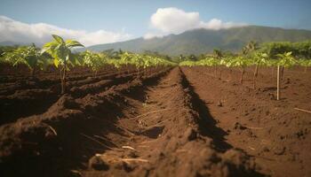 Agriculture with nature and farm, rural scene, outdoors, generated by AI photo