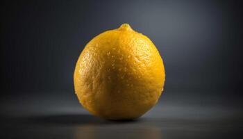 Juicy citrus slice, vibrant yellow, refreshing drop on dark background generated by AI photo