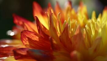 Vibrant petals of a multi colored dahlia in garden generated by AI photo