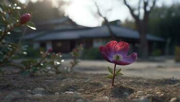 Fresco rosado tulipán florecer en formal jardín simboliza romance al aire libre generado por ai foto
