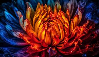 Vibrant colored flower head, close up, showcasing beauty in nature generated by AI photo