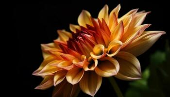 Vibrant dahlia blossom in macro, on black background generated by AI photo