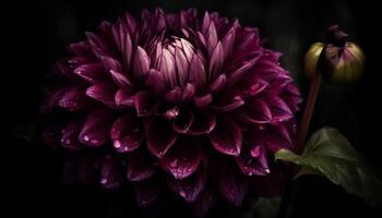 vibrante amarillo gerbera margarita con Rocío en oscuro antecedentes generado por ai foto