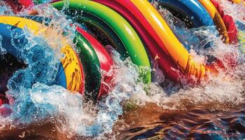 Childhood adventure Wet fun sliding on multi colored inflatable tube generated by AI photo