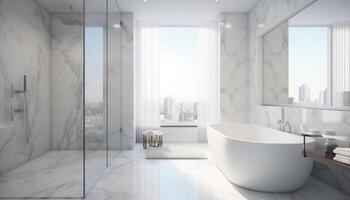 Modern elegance in a luxurious domestic bathroom with marble flooring generated by AI photo