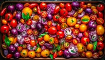 Vibrant colors of fresh vegetables create a healthy eating celebration generated by AI photo