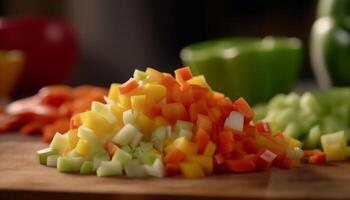 Freshly chopped organic vegetables for a vibrant multi colored salad generated by AI photo