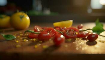 Healthy vegetarian salad with ripe cherry tomatoes and fresh herbs generated by AI photo