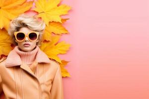 Colorful fashion autumn concept pastel background with copy space. AI generative photo