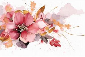 The rectangle frame made of mix abstract art, pink and gold colors. photo
