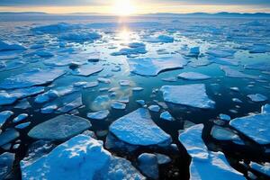 hielo hojas derritiendo en el ártico Oceano o aguas ai generativo foto