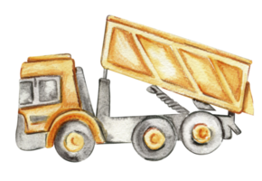 Yellow truck . Watercolor hand drawn illustration. Perfect png