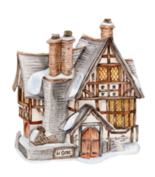 aguarela inverno casa com uma neve coberto teto. mão desenhado ilustração do uma inverno chalé png