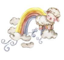 Sheep sitting on the rainbow . png