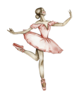 Watercolor dancing ballerina in red dress png