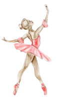 Watercolor dancing ballerina in red dress png